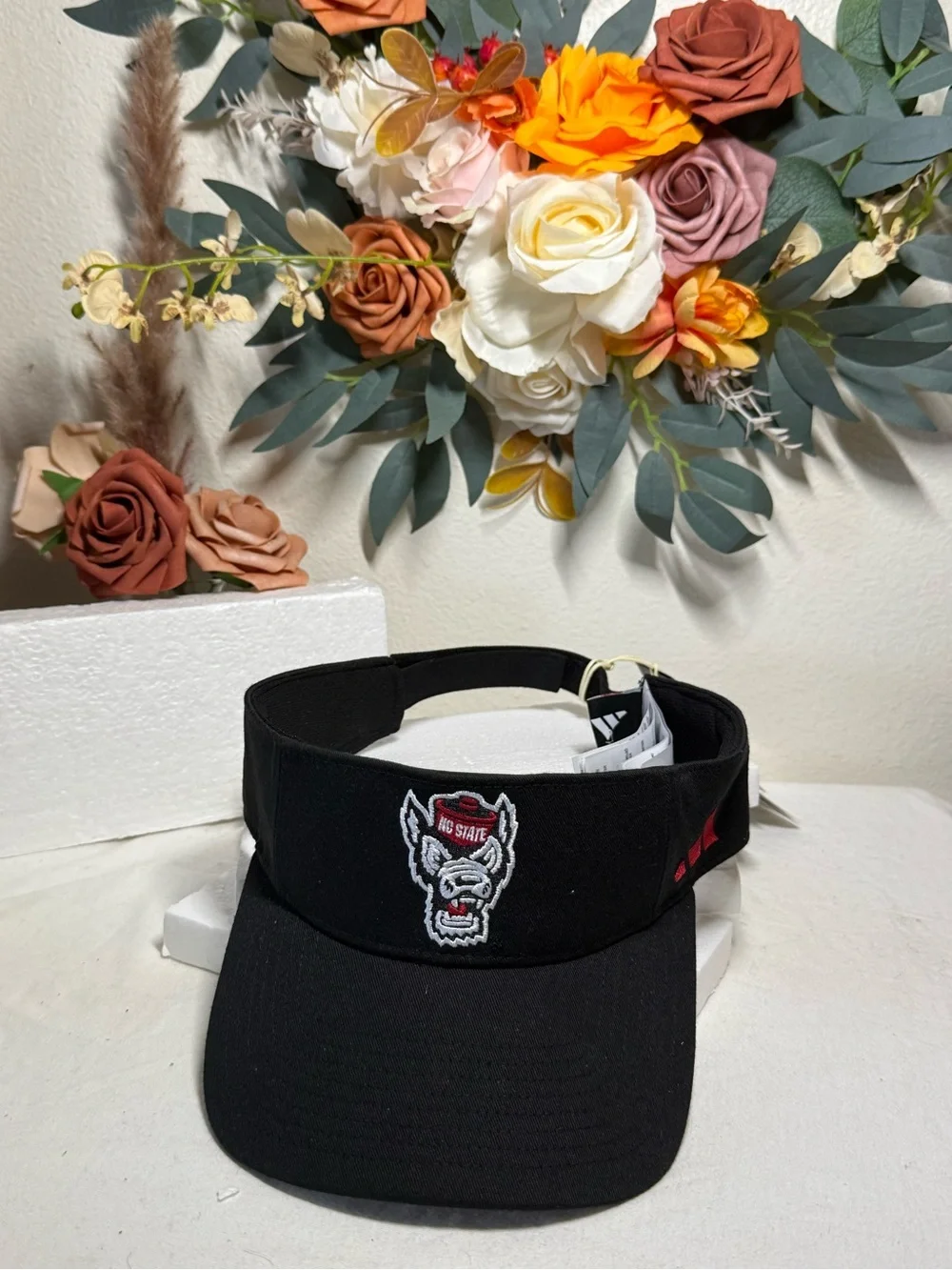 Adidas Black Visor with Red and White Wolfpack Emblem